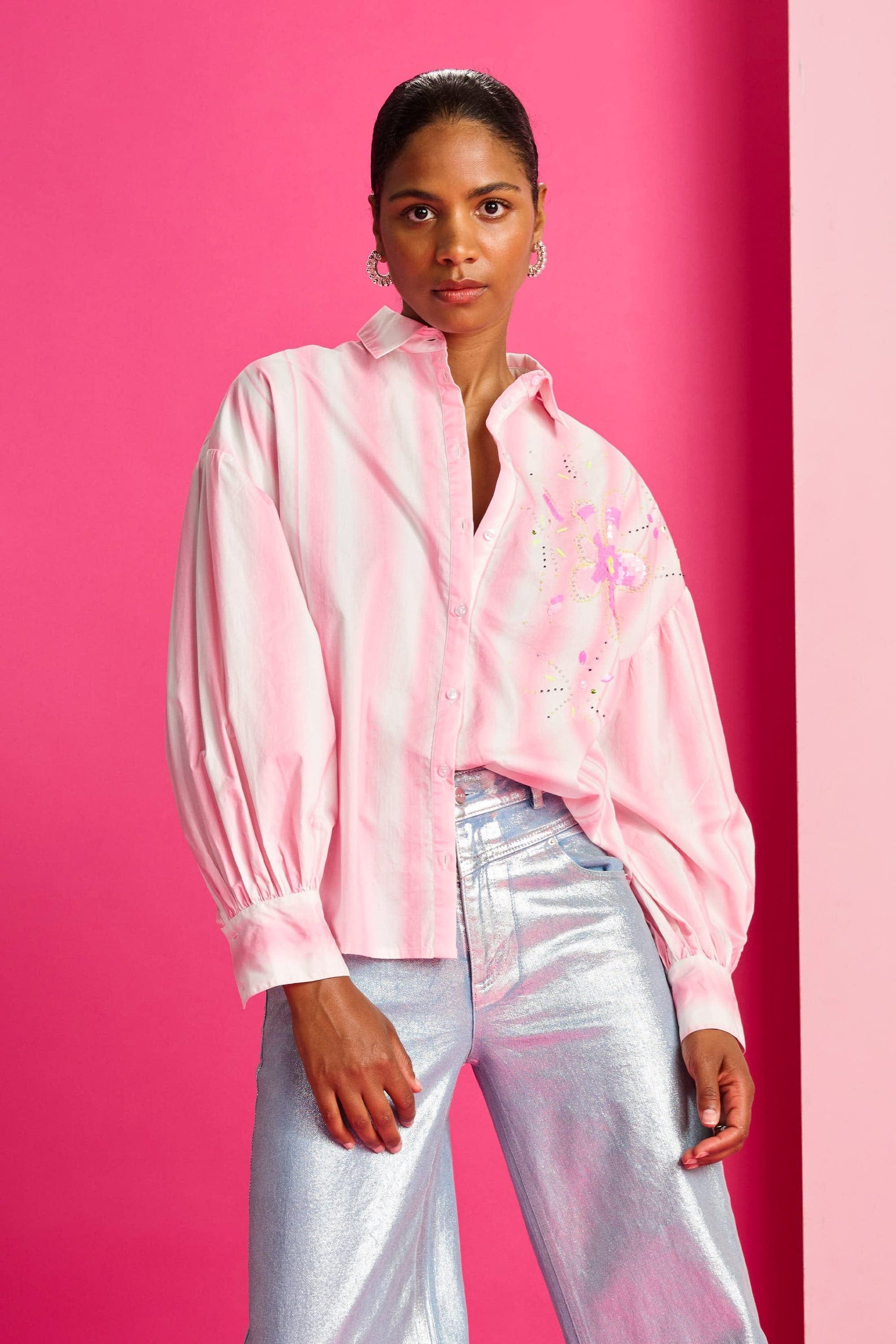 POM Amsterdam Blouses BLOUSE - Embroidery Striped Pink
            