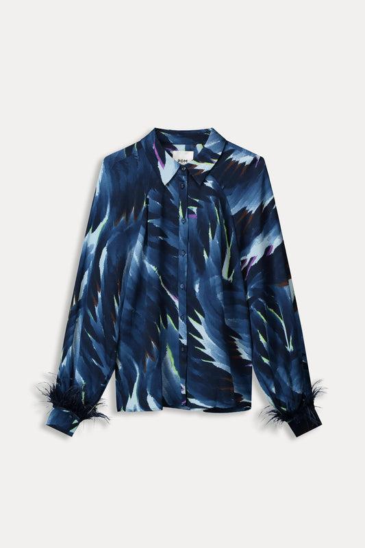 POM Amsterdam Blouses BLOUSE - Feathers Blue