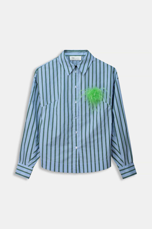 POM Amsterdam Blouses BLOUSE - Striped Poplin Cloudy Blue