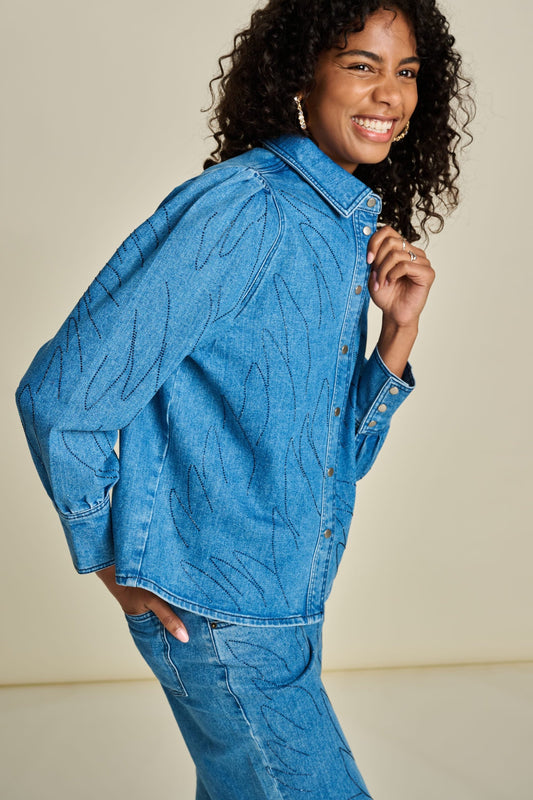 POM Amsterdam Blouses Blue / 34 BLOUSE - Denim Rhinestones