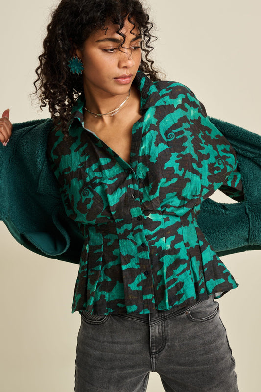 POM Amsterdam Blouses Multi colour / 34 BLOUSE - Camo Teal Green