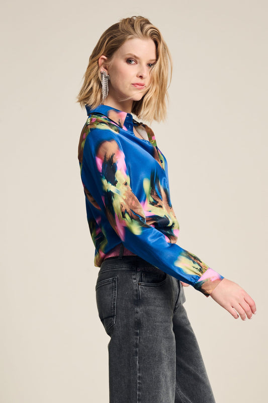 POM Amsterdam Blouses Multi colour / 34 BLOUSE - Mila Satin Butterfly Blue