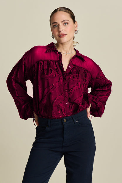 POM Amsterdam Blouses Red / 34 BLOUSE - Jacquard Burgundy Red