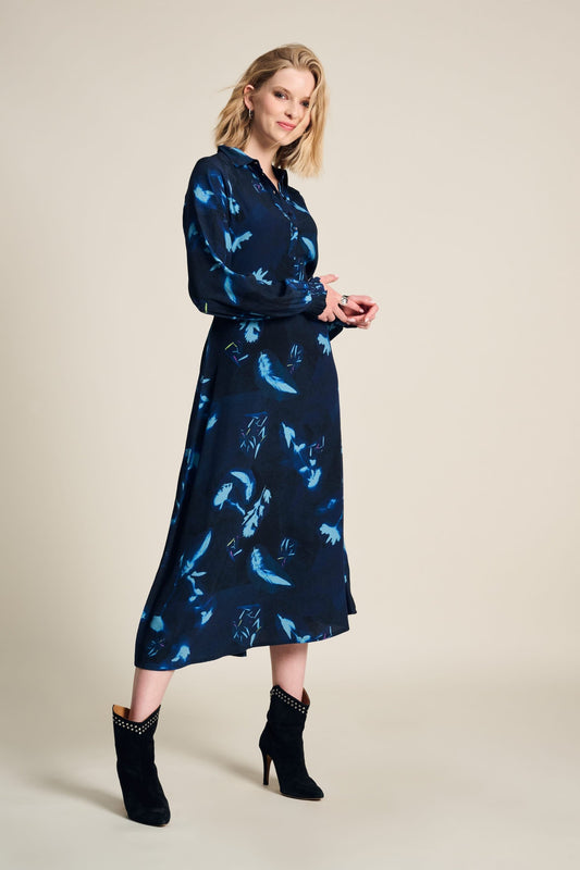 POM Amsterdam Dresses Blue / 34 JURK - Feathers and Floral Blue