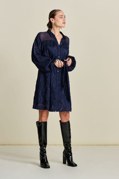 POM Amsterdam Dresses Blue / 34 JURK - Jacquard Midnight Blue