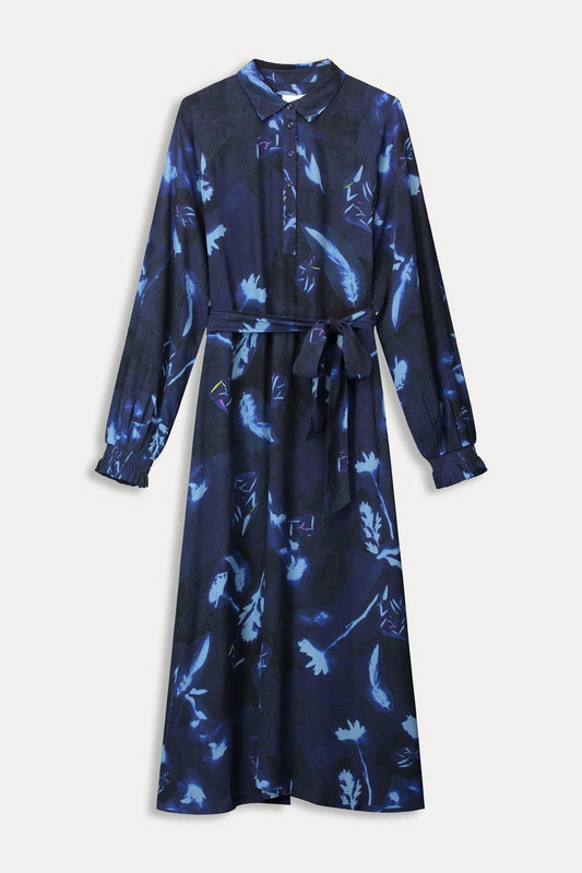 POM Amsterdam Dresses JURK - Feathers and Floral Blue