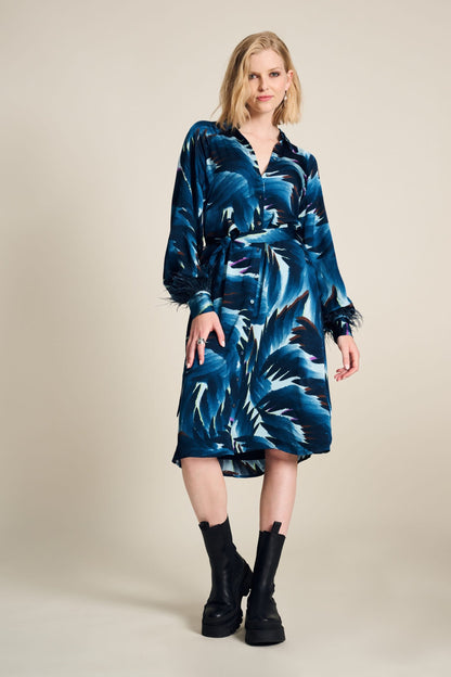 POM Amsterdam Dresses Multi colour / 34 JURK - Jada Feathers Blue