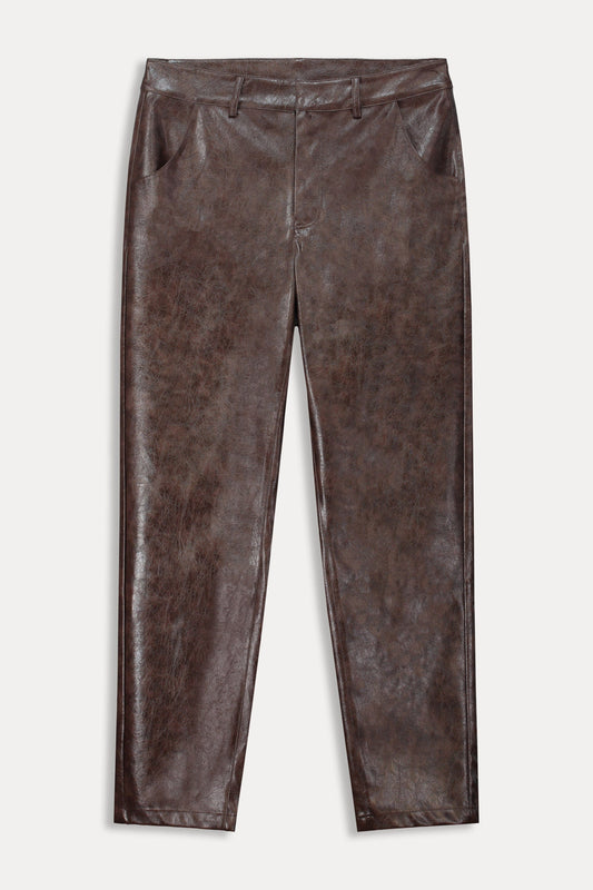 POM Amsterdam Pants BROEK - Faux Leather Brown