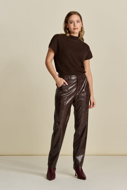 POM Amsterdam Pants Brown / 34 BROEK - Faux Leather Brown