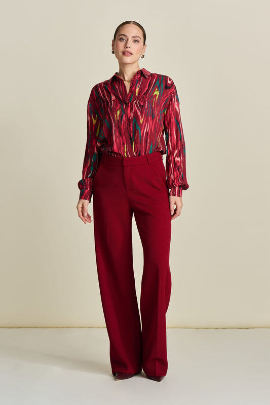 POM Amsterdam Pants Red / 34 BROEK - Wide Leg Burgundy Red