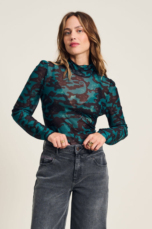 POM Amsterdam Turtlenecks TOP - Camo Teal Green